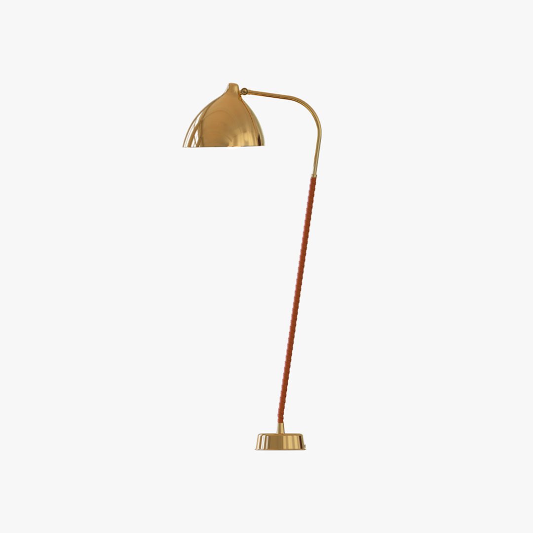 Lisa Floor Lamp by Lisa Johansson-Papeand | Brass with Cognac leather | 310 x 540 x 1400mm | Dimmer switch | 1 x E27 max 35 W required