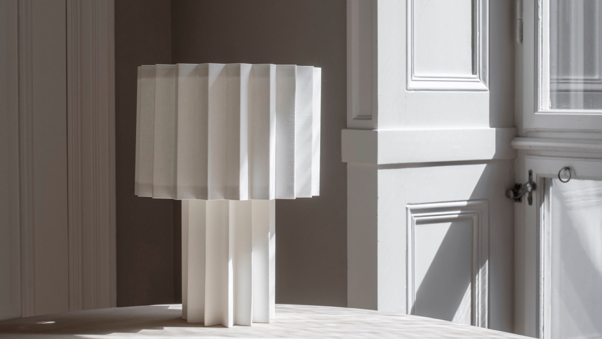 Plissé table light by Folkform | 2.5 white cable dimmer & earthed plug | LED E27 required